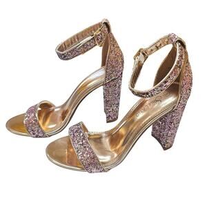 NWOT Shoe Land Glitter Sparkle Rose Gold Block Heel 8